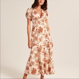 NWT ABERCROMBIE Puff Sleeve Slim Poplin Midi Dress XXSP